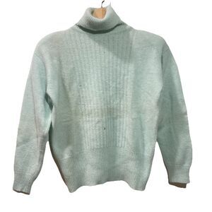 Liz Claiborne Petites Light Aqua Wool Angora Turtleneck Sweater Padded Size P